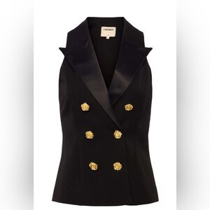 L'AGENCE Black Double-Breasted Sleeveless Blazer Vest with Gold Buttons